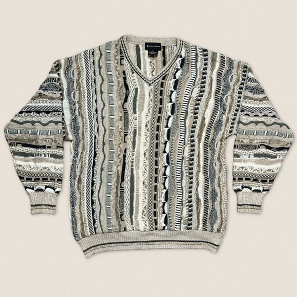 Vintage 90s Grandpa V-neck Sweater coogi styleSize LargeConte di Milano